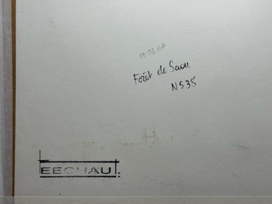Eugène Eechaut (1928–2019) – « Forêt de Saoû » 1967, encadré – Peintures et dessins, Plexiglas, MDF (photo 9 of 15)