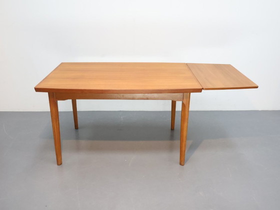 Image 1 of Tavolo da pranzo vintage in teak con gambe in rovere - allungabile