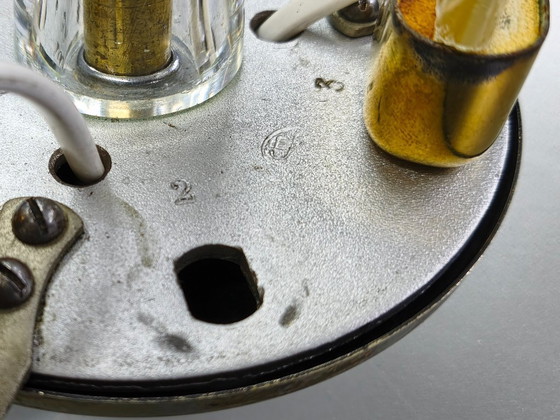 Image 1 of Art Deco kroonluchter van glas en messing, Tsjechoslowakije, jaren 1940