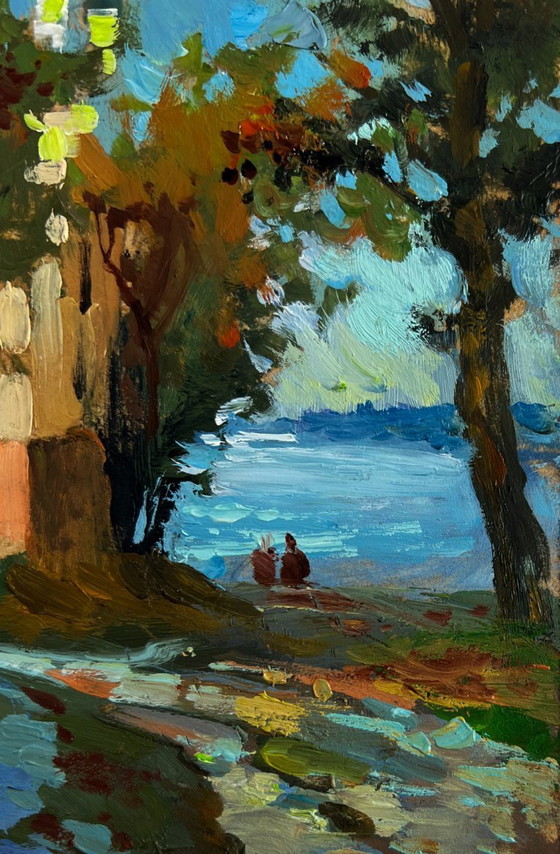 Image 1 of Original Oil Painting Summer Church Landscape Towers of the monastery