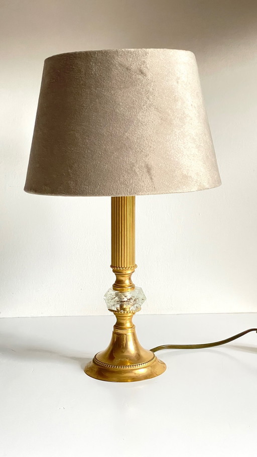 Vintage Lamp in Gilded Metal and Crystal