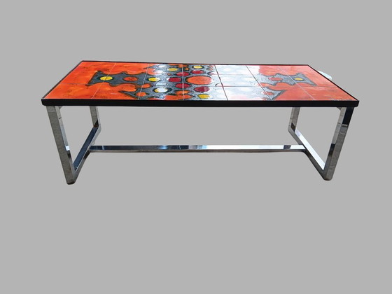 Image 1 of Mesa de centro Belarti con panel de azulejos de cerámica y estructura cromada, Bélgica, años 60-70.