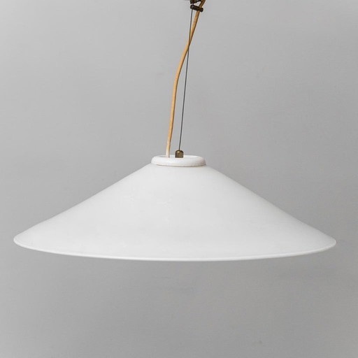 LAMPADA A SOSPENSIONE IN VETRO BIANCO ANNI ’70 VINTAGE MODERNARIATO