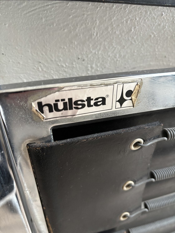 Image 1 of 2x Vintage Lubke Klapstoel Leer Chroom 1970