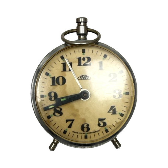 Image 1 of Blauer mechanischer Wecker mit PRIM-Griff, Tschechoslowakei, 1960er Jahre.