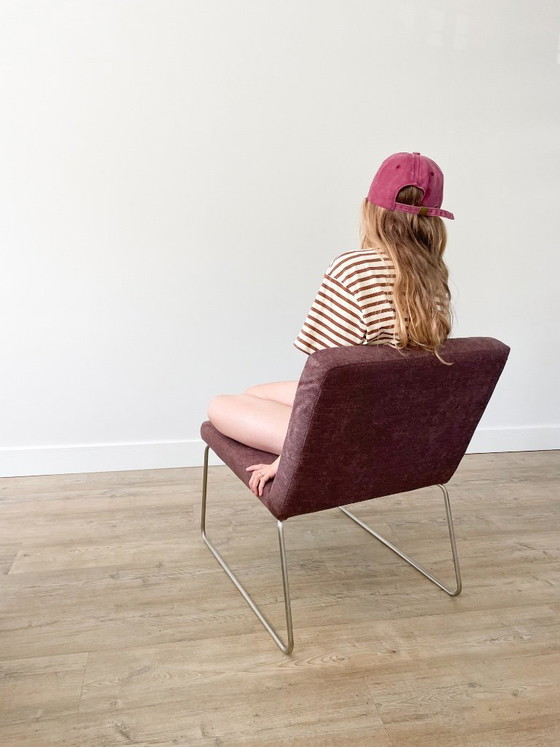Set | 2 Stuks | Vintage Fauteuils | Herstoffeerd Paars – Cozi Caza, Polyester, Metal (photo 5 of 14)