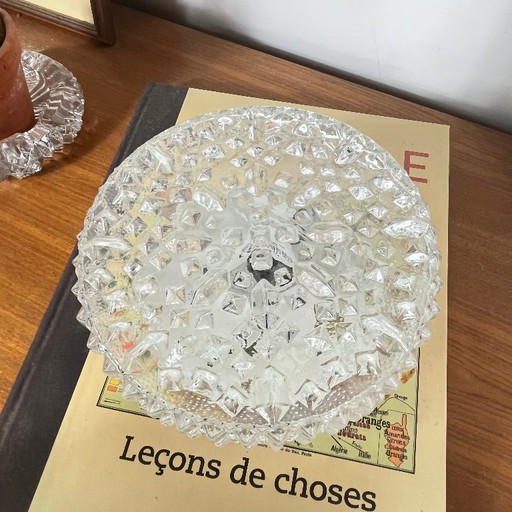 Applique murale vintage ronde plafonnier verre transparent 1970 1980