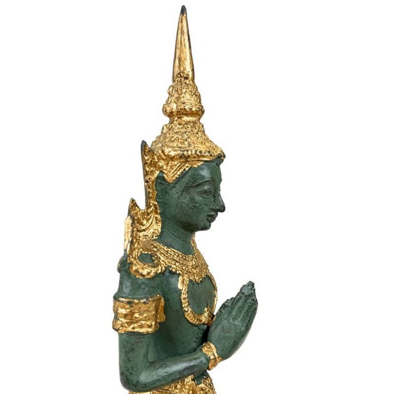 Set Guardiani del Tempio Thai Thepanom – Coppia di Figure Patinate Oro – Sculture (photo 20 of 21)