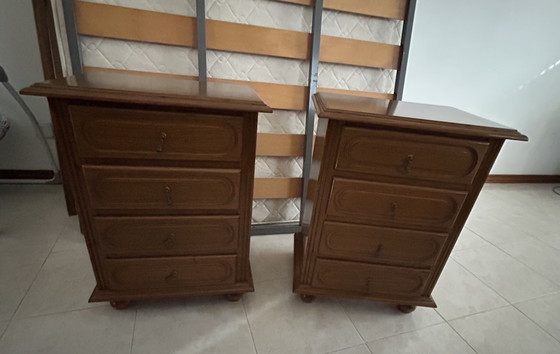 Image 1 of Cama com colchão de 140 cm x 200 cm e 2 mesas de cabeceira