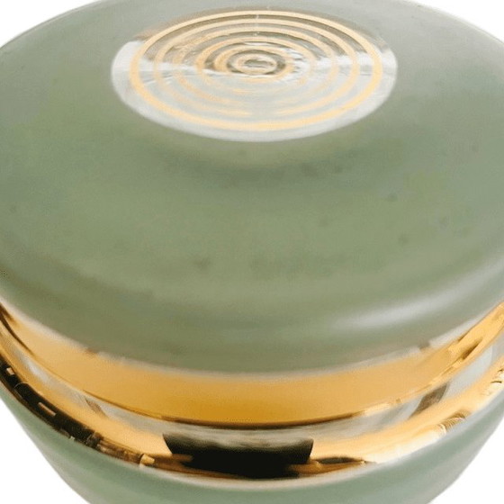 Image 1 of Art Deco joyero de vidrio verde menta oro 1950s