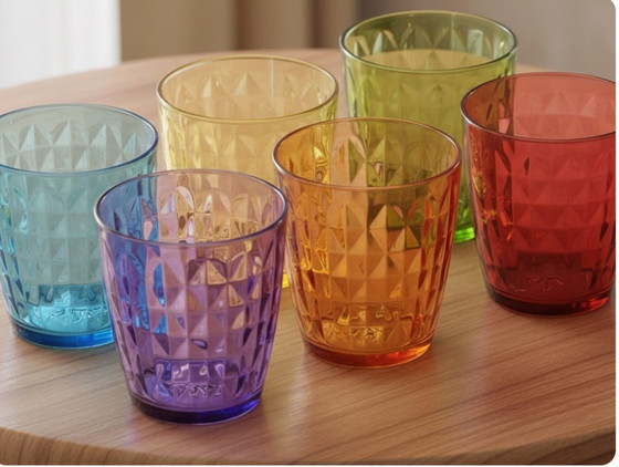 Image 1 of Set van 6 veelkleurige glazen