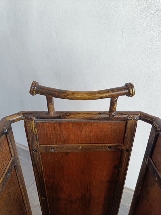 Image 1 of Vintage Style Umbrella Stand, Metal Frame with Vienna Straw Panels, 1980s