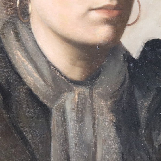 Image 1 of Oil Painting on Canvas, Female Portrait Signed Nazzareno Sidoli