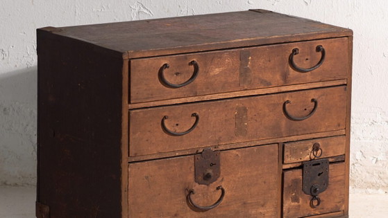 Antique Japanese tansu chest, Japan, circa 1910, Chest of drawers, Iron, Wood, Brown, Vintage (photo 3 of 40)