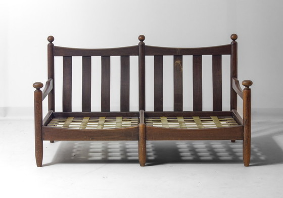 Image 1 of Canapé français en chêne et cuir