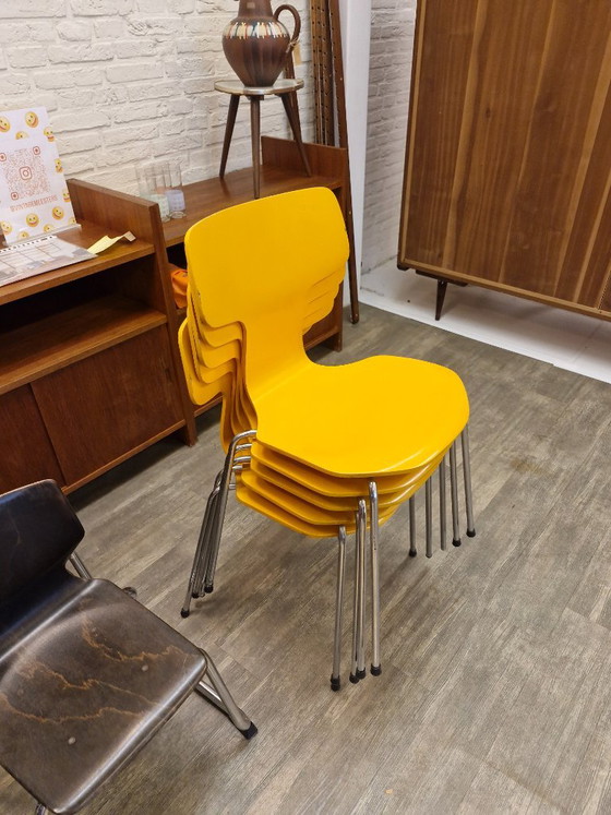 Fritz Hansen "Hammer" Sedie da pranzo (5) Modello 3103 – Arne Jacobsen (1974) – Metal, Wood, Vintage (photo 11 of 11)