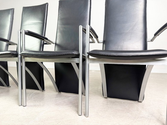 Image 1 of 4er Set Ronald Schmitt RST 4 Stühle Leder Design Stuhl Armlehnen