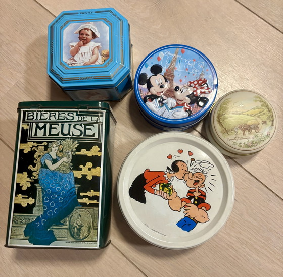 5-Piece Set European Vintage Collectible Tins – Nostalgia & Art Nouveau – Overig, Decorative Objects, Metal (photo 9 of 11)