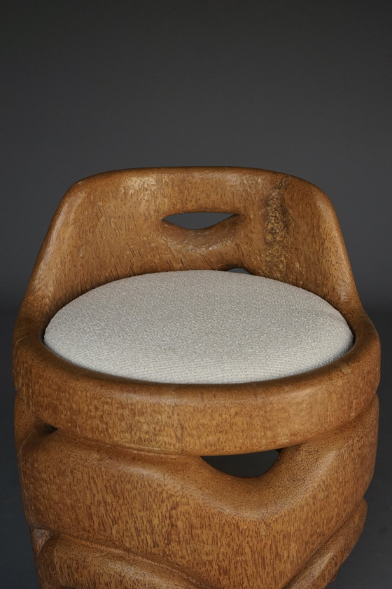 Image 1 of Silla auxiliar orgánica de madera maciza de palma, años 70