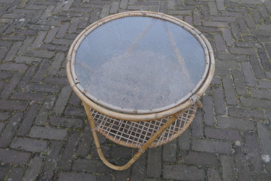 Image 1 of prachtige antieke Franse lounge ligstoel, gemaakt van rotan en bamboe