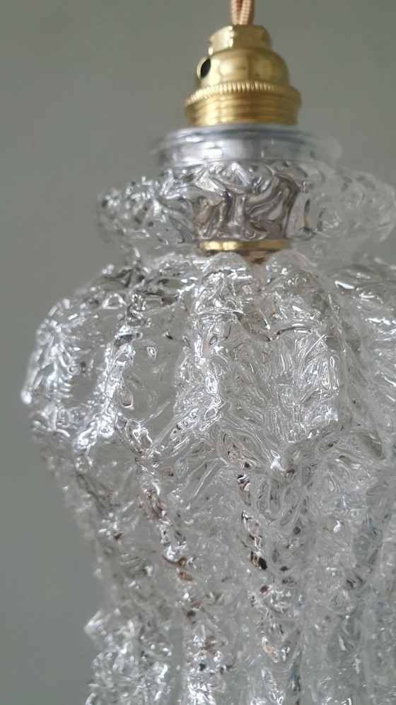 Image 1 of Set Van Twee Vintage Hanglampen Van Dik, Getextureerd Glas