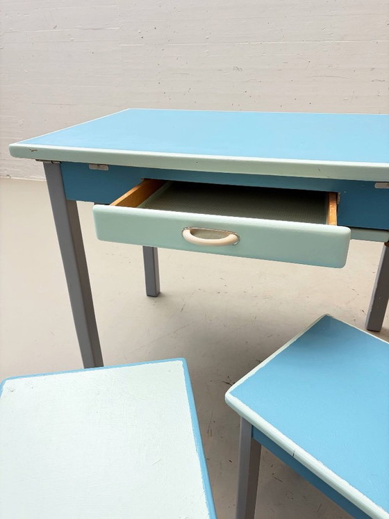 Vintage Kitchen Table Set with two Stools, 1960s – Dining tables, Wood (photo 4 of 20)