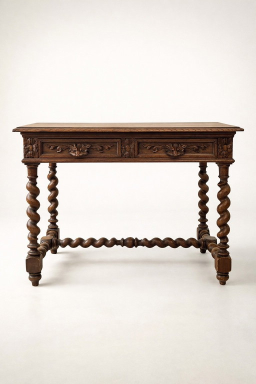 Tafel/bureau in Henri II-stijl van massief eikenhout