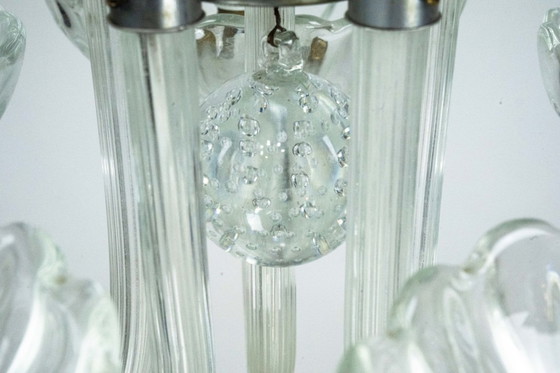 Image 1 of Rare Art Deco Italian Five-Arm Murano Glass Chandelier attributed to Seguso, 1940s