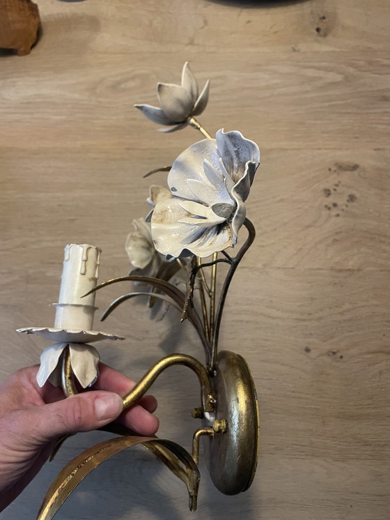 Image 1 of wandleuchte mit blumenmotiv Masca Italië verguld jaren 60