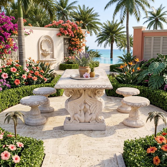 Tavolo da giardino e 4 sgabelli, Italia, inizio XX secolo – Set da giardino, Other (photo 3 of 15)