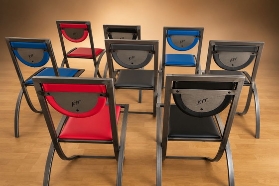 Originele KFF designstoelen – vintage jaren 80 – gekleurde set – Eetkamerstoelen, Leather, Metal (photo 4 of 8)