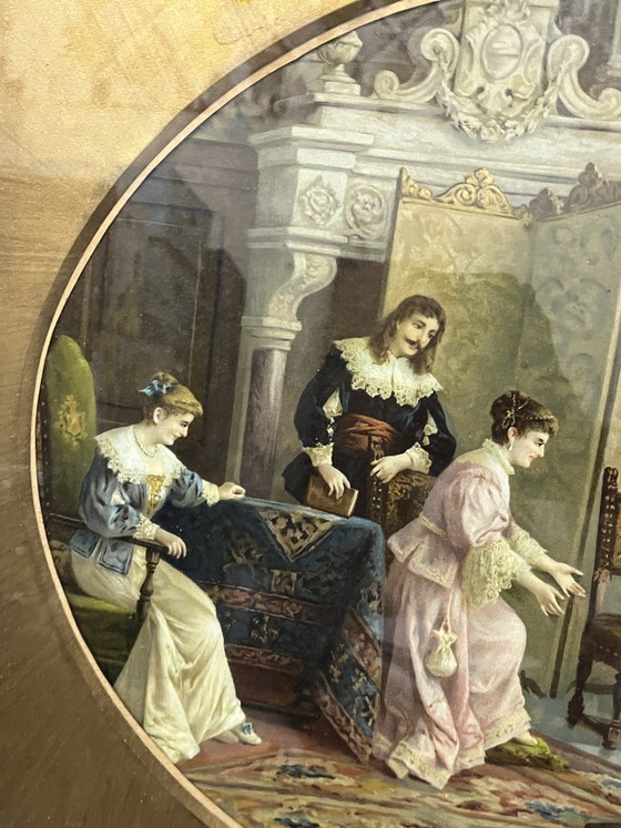 Antique mantel mirror with print - 71 x 140 cm – Glass, Paper (photo 6 of 10)
