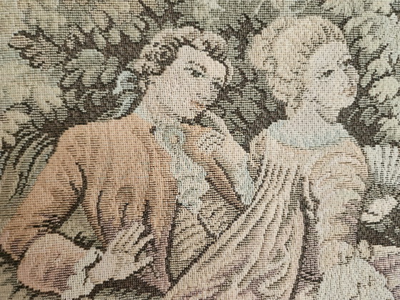 Frans wandtapijt in de stijl van Aubusson/Vlaanderen. Galante scène in een tuinlandschap, "Fêtes galantes", (photo 7 of 14)