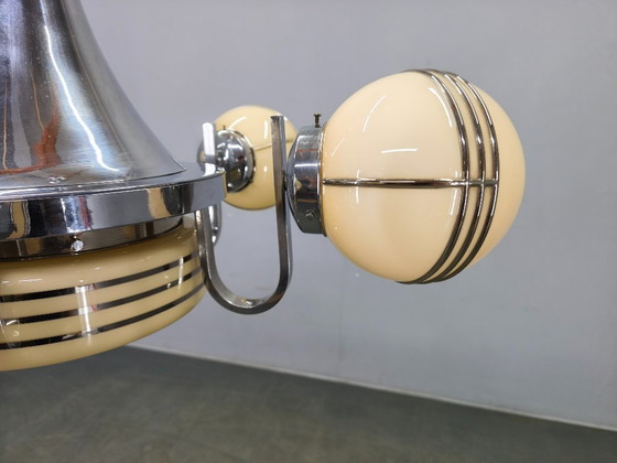 Image 1 of Art Deco kroonluchter van chroom en glas, 5 bollen, jaren 1930