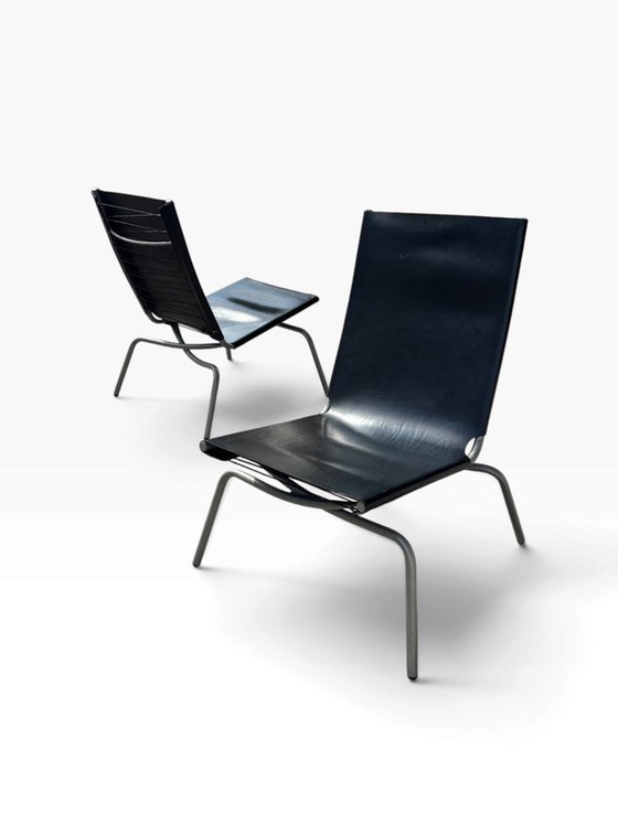 Set of 2 black lounge chairs by Fabiaan van Severen., Adjustable recliner chair, Leather (photo 4 of 12)