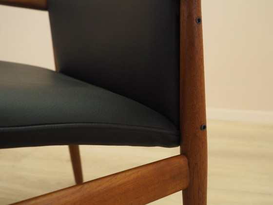 Fauteuil lounge de Grete Jalk, cadre en teck massif, revêtement en cuir noir, Danemark, années 1970 – Bois (photo 14 of 15)