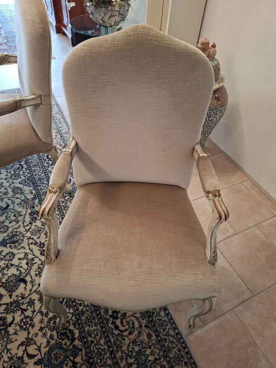 4 eetkamerstoelen, Textiel, Hout, Beige (foto 3 van 6)