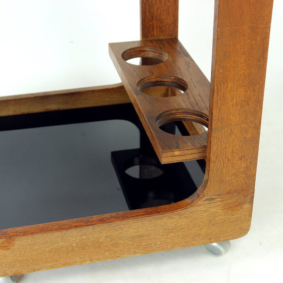 Carrito de bar de madera Mid Century Modern con cristal opalino negro, años 60 – Mueble bar, Wood, Klassiek (photo 5 of 9)