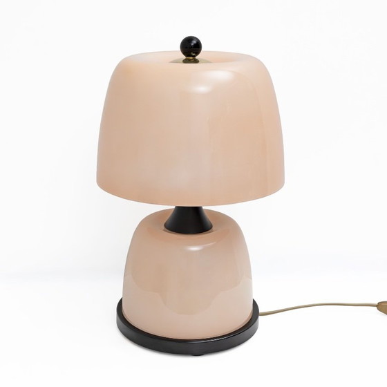 Pair of Italian Murano Glass Table Lamps in Blush Pink with Brass Details (photo 2 of 7)
