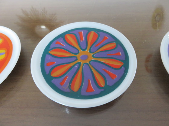 Image 1 of Serie van 6 keramische onderzetters, Pop, Vintage jaren 70, "Waechtersbach Western Germany".