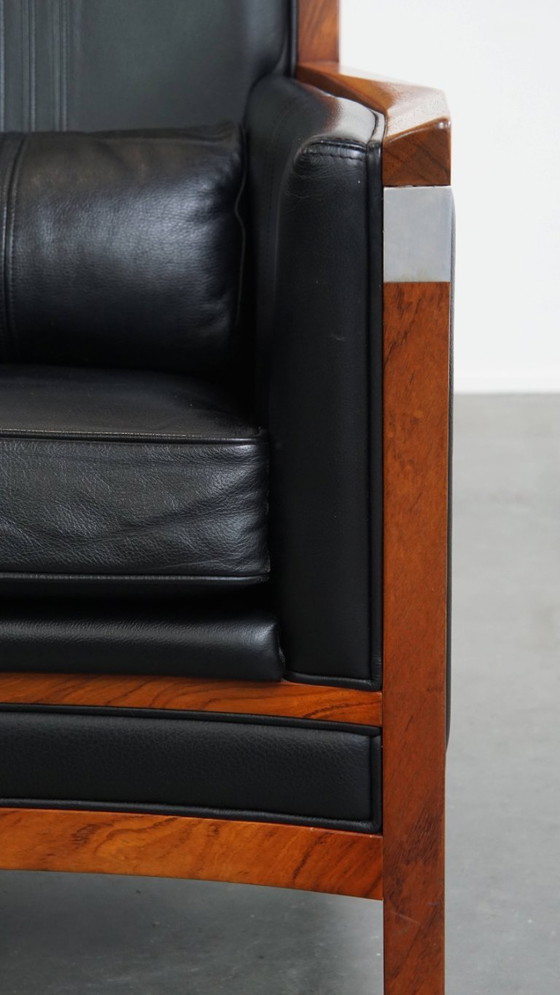 Image 1 of Black cowhide leather and wood Art Deco design armchair by Schuitema from the decoforma series