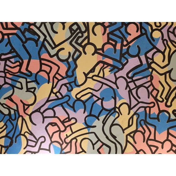 Image 1 of Vintage "Composition" oil on canvas by Keith Haring, 1980s