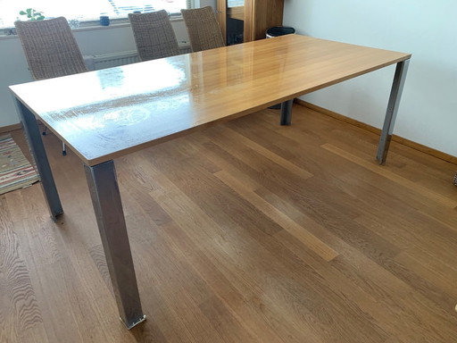 Magnifique grande table de salle à manger de Leolux avec pieds chromés
