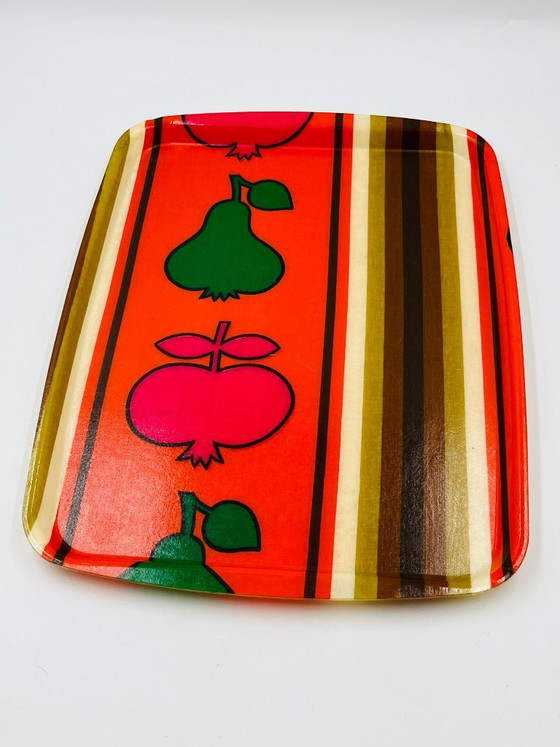 Image 1 of Vassoio vintage in plastica laminata con decorazione di frutta, stile scandinavo, anni '70