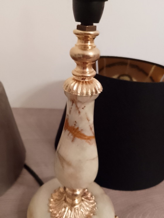 Image 1 of Set of 2 vintage neo-classical style bronze and onyx lamps, fully restored