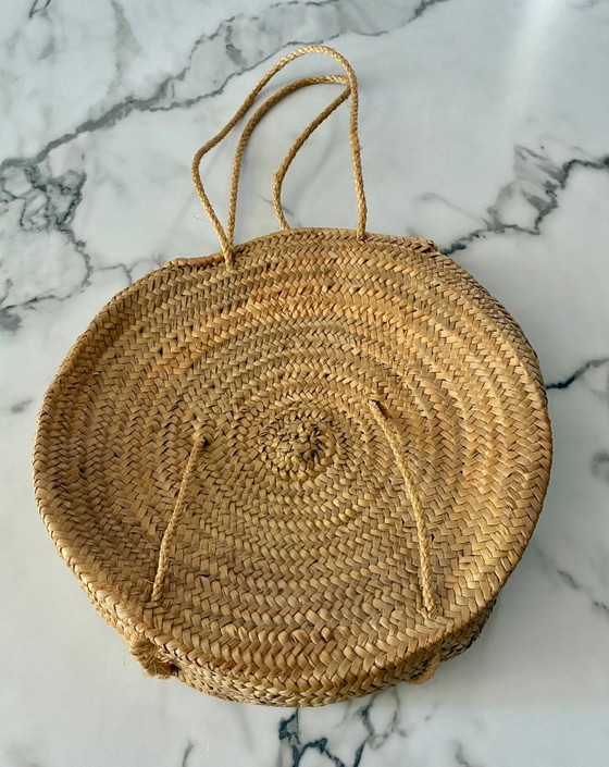 Ronde Platte Mand Gevlochten Palm Marokko – Fabrication artisanale, Wanddecoratie, Wicker (photo 2 of 5)