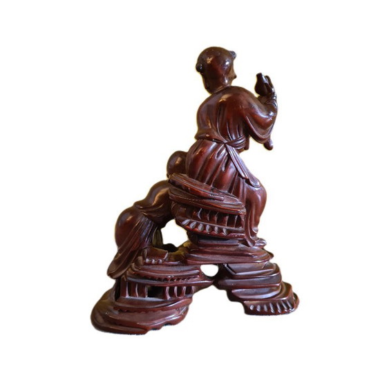 Image 1 of Gruppo scultoreo cinese in legno duro di Hehe Erxian