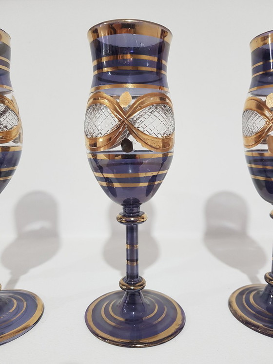 Vintage Italian Glasses, 1960s, Set of 4 – Glass & Decanter, Gold, Italian Design (photo 10 of 11)