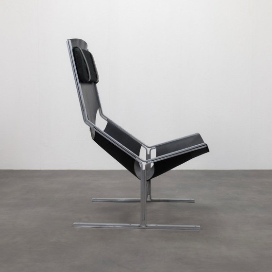 Image 1 of Uiterst zeldzame leren fauteuil van Pierre Thielen voor Metz & Co., Nederland, jaren 60.