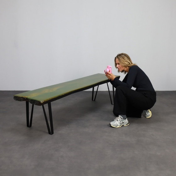 Image 1 of Unieke handgemaakte groene Epoxy Fusion Bank, jaren 1990